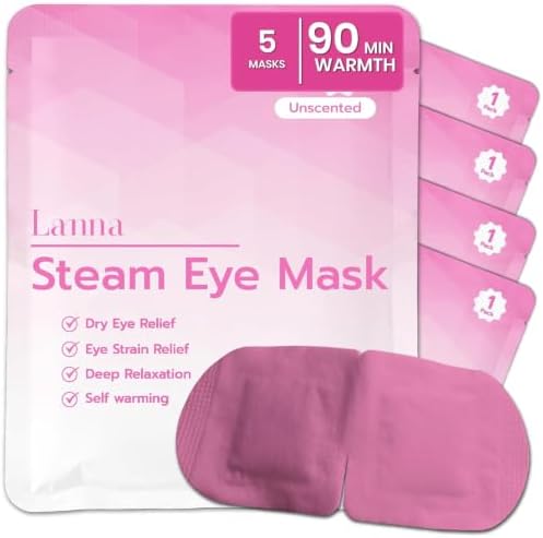 LANNA Heated Steam Eye Mask, Disposable 120 Minutes, Pink Unscented, 5 Pcs by steameyemask