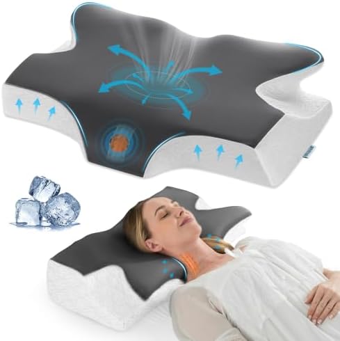 Elviros Cervical Neck Memory Foam Pillow with Removable Cooling Pillowcase by Elviros