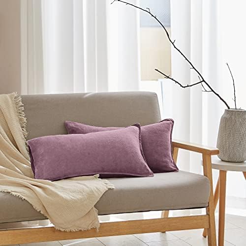 Simple&Opulence 100% Linen Lumbar Pillow Cover 12 x 20 Inches Set of 2 Rectangular Decorative Throw Cushion Cover for Couch Sofa Bed Living Room Office Soft Breathable Farmhouse - Purple by SimpleOpulence