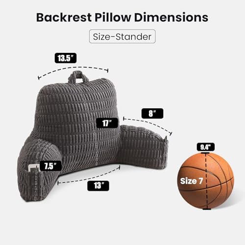Reading Pillow for Sitting in Bed with Arm,Gray Corduroy,M - Image 3