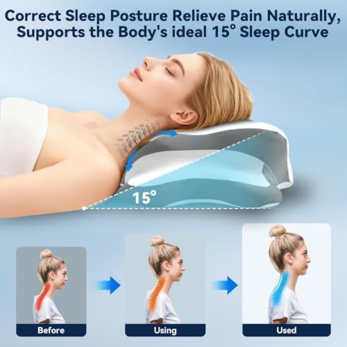 Sleep Apnea Pillow with Neck Pain & Snoring Relief -Orthopedic Cervical Pillow,Ergonomic Contour Memory Foam Pillow for Side, Back,Stomach,Dreamers,Medium Firm (White, Queen Size) - Image 3
