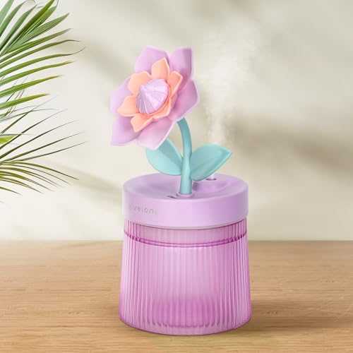 Cute Flower Mini Humidifier, Small Cool Mist Desk Humidifiers, Portable USB Personal Desktop Plant Humidifiers, Cooling for Home Office Car Travel Indoor Outdoor (260ml,Purple Gardenia) by Cerrota