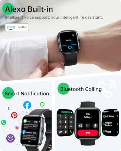 Smart Watches for Women Men, 1.83" HD Alexa Smart Watch for Android & iPhones (Calls/SMS/Reminders), Fitness Watch with Heart Rate Monitor, Sleep/Step Count Tracker, 120+ Sport Modes Pedometer Watch - Image 2