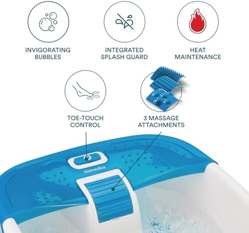 HoMedics Bubble Bliss Deluxe Foot Spa with Heat Massaging Arch, 3 Acupressure Attachments, Splash Guard, Raised Nodes Creates Bubbles, Improves Circulation, Soothe Tired Muscles - Image 3