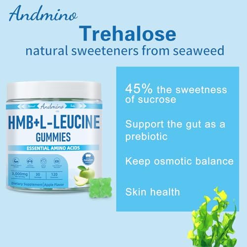 HMB and L-Leucine Gummies, 3000mg, with Trehalose, for Muscle Growth, Muscle Relief and Workout Recovery, for Adults & Elder, Vegan, Gluten Free, Apple Flavor, 120 - Image 4