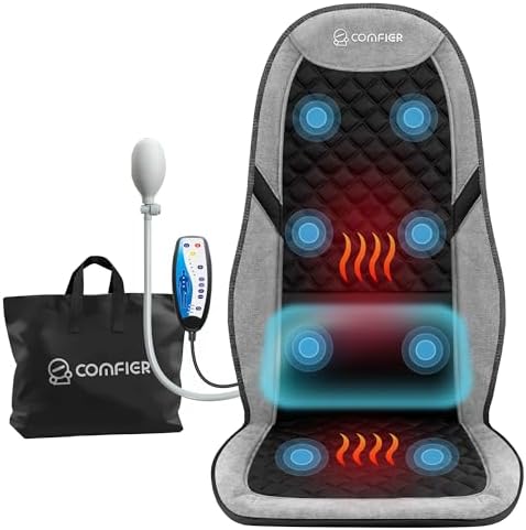 COMFIER Back Massager with Heat,Massage Chair Mat with Adjustable Lumbar Support,Seat Warmer Cushion with 8 Vibration Motors & 5 Modes & Bag,Office Chair Massage Pad for Recliner,Gifts for Mom Dad by COMFIER