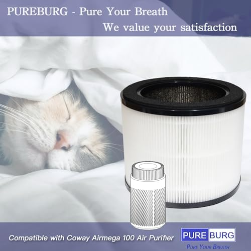 PUREBURG Replacement Filter Compatible with Coway Airmega 100 Air Purifier,2-Pack H13 HEPA Activated Carbon 2-in-1 3-Stage Filtration Air Clean Dust VOCs Odor - Image 2