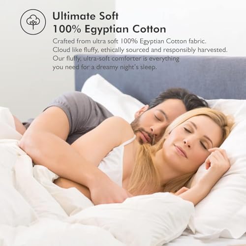 Luxurious White Solid Heavy Weight, Oversize Queen Goose Feathers Down Comforter for Winter Weather Duvet Insert, Premium Baffle Box, 100% Egyptian Cotton Cover, 70 oz. Fill Weight - Image 6