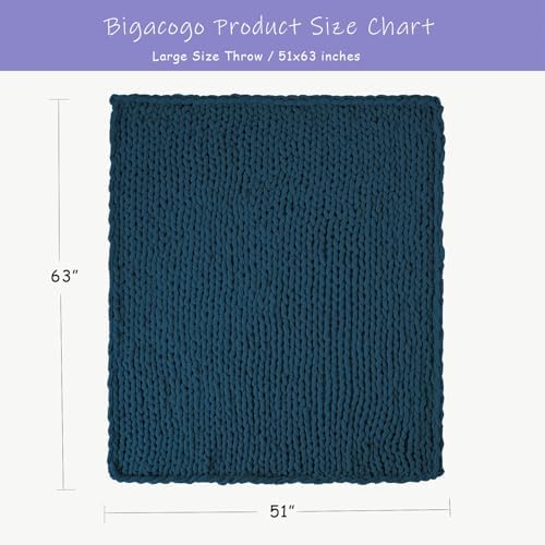 Bigacogo Chunky Knit Throw Blanket for Couch, 51x63 inches, Deep Sea Blue - Image 2