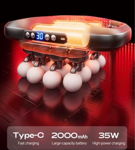 Massage Gun with 16 Heads, 30 Speeds, Red Light Therapy, Cordless Deep Tissue, Black, 12V 1800mAh Battery, 25mm Amplitude - Image 6