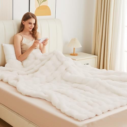 ORINOVA Light Beige Fluffy Blanket King Size Faux Bunny Fur Fuzzy 90x108 Throw Blanket for Bed Thick Furry Blanket King for Couch Bedroom Decor Winter Home Gifts 1000 GSM by ORINOVA