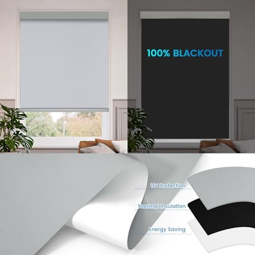 Motorized 100% Blackout Roller Shades – Custom Smart Blinds with Remote, Rechargeable Battery or Plug-in Motor, Tuya WiFi Optional, Home & Office Automatic Window Shades (Olive Gray/CH9443) - Image 4