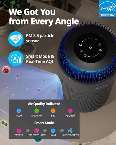 COWAY Air Purifiers for Home up to 810 ft², HEPA and Carbon Filter for Smoke, Allergies, Pet Dander, Odor, AQI Monitor, Auto Mode, Timer, Filter Indicator, Night Light, 2yr Warranty, Airmega 100 Black - Image 5