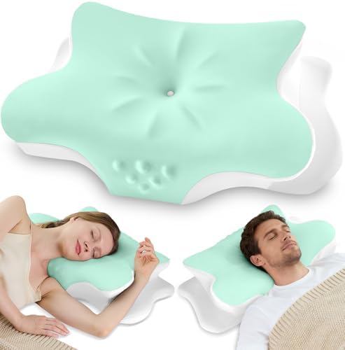 Cervical Neck Pillow for Pain Relief – Ergonomic Memory Foam Pillow for Side Sleeper Contour Orthopedic Bed Pillow for Neck Support with Cooling Cover – Ideal Christmas Birthday Gift for Women - Green by VJASD