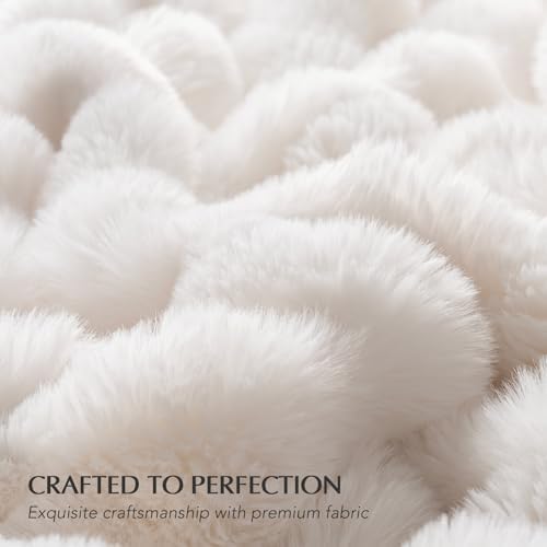 EverGrace Faux Rabbit Fur Bubble Throw Blanket, 60"x80", Ivory White - Image 4