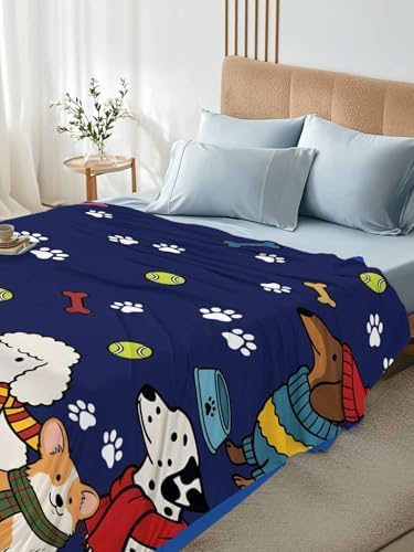 Full Flat Sheet Scarf Dog Flat Sheets Only Soft Breathable Microfiber Bedding Top Sheets Luxury Hotel Quality Puppy Animal Paw Print Tennis Ball Blue Full Bed Sheet for All Season Bedroom Dorm Decor - Image 4