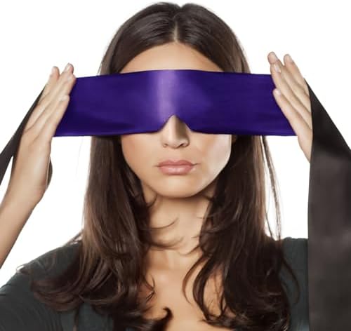 FRESHME Satin Eye Mask - Soft Sleep Mask Adjustable Eye Cover Blindfold for Night Meditation Travel Nap Sleep Eye Mask for Women Men Side Sleeper Valentine's Day Gift Black and Deep Purple 160cm/63in by FRESHME