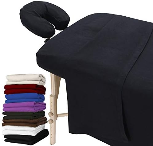 London Linens Extra Thick 3 Piece Massage Table Sheets Set - 100% Natural Cotton Flannel - Includes Massage Table Cover, Fitted Sheet, Face Rest Cover (Exotic Black) by LONDONLINENS