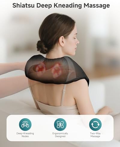 Snailax Cordless Neck Massager with Heat, Rechargeable Shiatsu Neck Back Massager for Pain Relief Deep Tissue, 4D Knead Shoulder Massager Pillow, Gifts/Presents for Mom, Dad, Black - Image 2