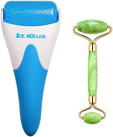 AECW (Jade Roller + Ice Roller) 2 in 1 Ice Roller for Face & Eye Puffiness Relief and Jade Roller for Face Eyes Body Neck Facial Massage Tool Roller by AECW