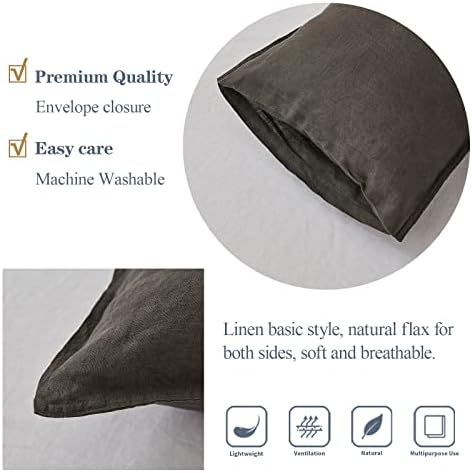 Simple&Opulence 100% Linen Lumbar Pillow Cover 12 x 20 Inches Set of 2 Rectangular Decorative Throw Cushion Cover for Couch Sofa Bed Living Room Office Soft Breathable Farmhouse - Dark Grey - Image 3