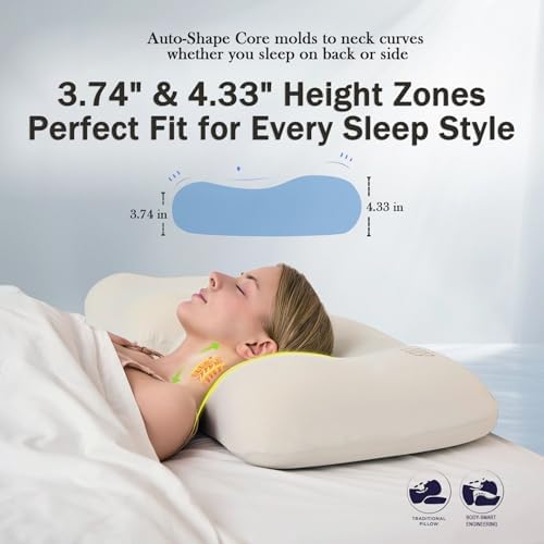 HighBeds Cervical Neck Pillow - Side Sleeper Pillow for Neck Pain Relief, Soft Ergonomic Memory Foam Pillows Ice Silk Zipperless Pillowcase, Eco-Friendly and Durable Material (White) - Image 6