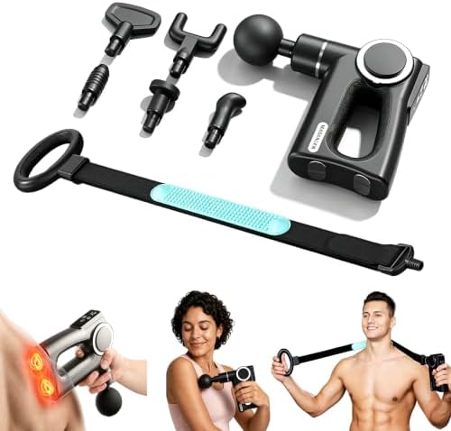 3-in-1 Detachable Massage Gun with Heat, Portable Handheld Massage Gun with Massage Strap, Mini Massage Gun Deep Tissue with 20 Speeds & 6 Heads, Percussion Muscle Massager for Back/Neck/Body by APEXROAM