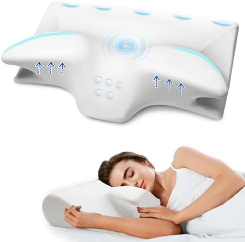 Cervical Pillow for Neck Pain Relief, Cooling Contour Memory Foam Pillows Support Odorless Ergonomic Neck Pillow Adjustable Orthopedic Bed Pillow for Side Back Stomach Sleeper with Pillowcase,White by SUFOR