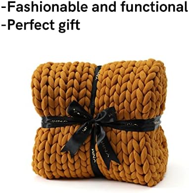 YnM Knitted Weighted Blanket, Handmade Chunky Knitted Design, Soft and Cozy, Temperature Regulating and Breathable, Machine Washable Throw for Sleep or Home Decor (Yellow Fusion, 50x60 Inch, 10lbs) - Image 4