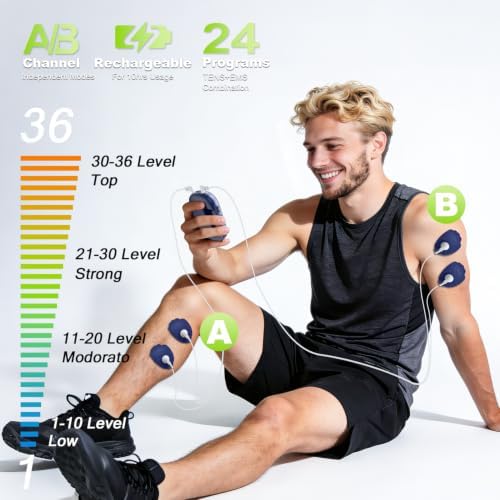 CESLIFF Dual Channel TENS EMS Unit Large Screen 24 Modes 36 Levels Intensity Muscle Stimulator, Rechargeable Electric Pulse Massager TENS Machine for Lower Back Neck Shoulder Pain Relief with 10 Pads - Image 3