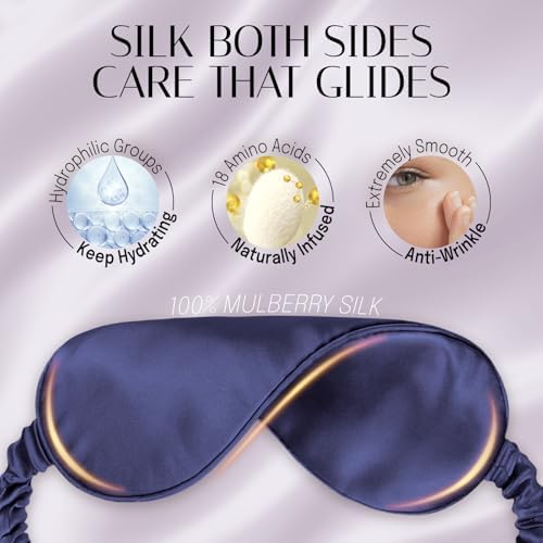 Silk Sleep Mask Eye Mask Blindfold with Double Layer Silk Filling and Elastic Strap for Full Night's Sleep, Travel and Nap, Soft Eye Cover Eyeshade with Luxury Bag and Ear Plugs by OLESILK (Navy Blue) - Image 5