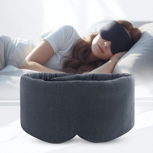 Cotton Sleep Mask for Side Sleepers with Contoured Nose Design, Blackout Eye Mask for Sleeping, Soft Breathable Light Blocking for Men Women, Full Coverage Eye Mask with Ear Covers for Travel by Zlzqer
