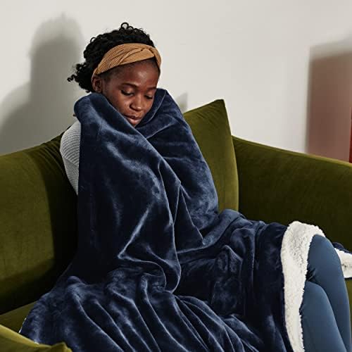 Bedsure GentleSoft Sherpa Fleece Blanket Queen Size for Bed, Non-Heated, Thick and Warm Throw for Women and Men, Soft Fuzzy Plush Weight Queen Blanket for Winter, Navy, 90x90 Inches - Image 6