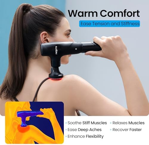 NAPRE 3-in-1 Detachable Massage Gun with Heat,Mini Massage Gun Deep Tissue with Extension Handle,Portable Handheld Percussion Muscle Massager for Back/Neck/Body,Small & Quiet,5 Heads - Image 4