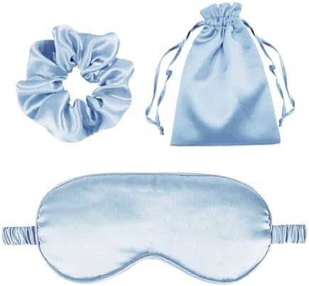 3Pcs Satin Eye Mask Silk Sleep Masks Set Silky Blindfold Eyeshade Blackout Eyes Cover Pouches Bag Scrunchy Wedding Gift by WJingYiJia