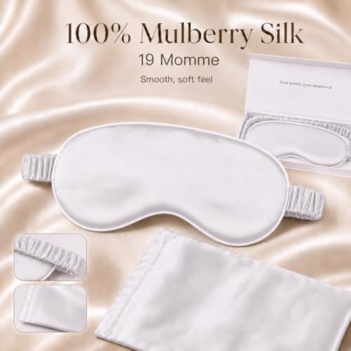 Silk Sleep Mask Light Blocking Luxury 100% Mulberry 19mm Silk Eye Mask Eye Cover Blindfold Ultra Soft Light & Comfy Anti Aging Skin Care with Travel Bag Gift Package - Image 2