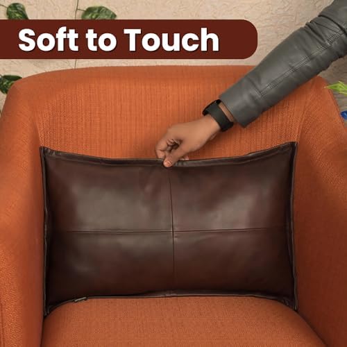 LL LEATHER LOVERS 100% Lambskin Leather Pillow Cover - Sofa Cushion Case - Decorative Throw Covers for Living Room & Bedroom, Brown Antique Box Pack of 1-14X22 Inch - Image 4