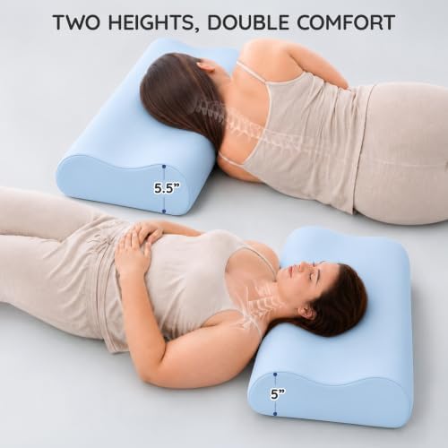 AM AEROMAX 32" King Contour Memory Foam Pillow for Neck Pain Relief, Blue - Image 3