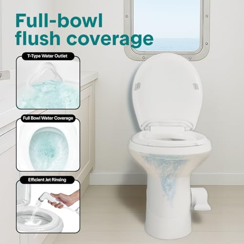 SereneLife RV Toilet - Small Camp Toilet with Foot Pedal and a Hand Sprayer, Leak-Proof, Odorless, Soft-Close Lid, Compact Water-Saving Design, Quick Installation, Perfect for RVs, Trailers, and Boats - Image 4