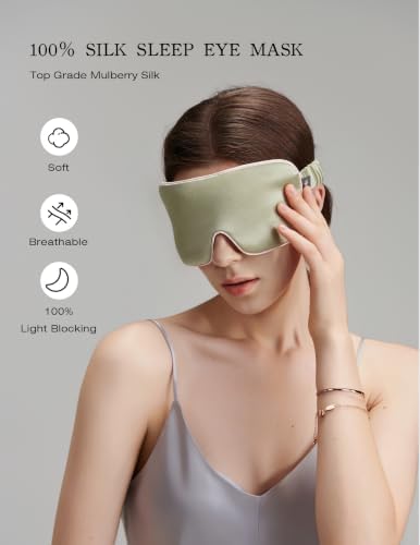 Luxurious 100% Mulberry Silk Sleep Eye Mask Blackout, Pink Green - Image 2