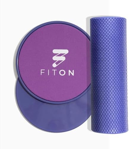 FitOn - 12"x4" Travel Sized Recovery Roller & Sliders with Mesh Pouch Bundle - Workout Equipment Set for Gym and Home Exercise - Workout with Non-Slip Exercise Bands & Sliders with Thick Cushion Set by FitOn