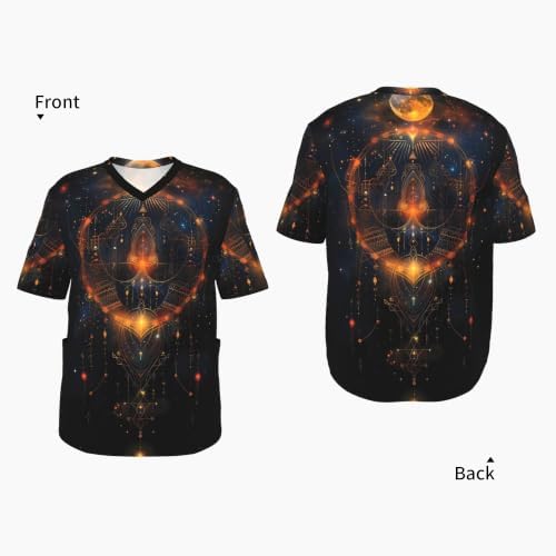 Men's Scrub Top,V-Neck Spill Wrinkle Resistant,3 Pockets-Mysterious Universe (4) - Image 4