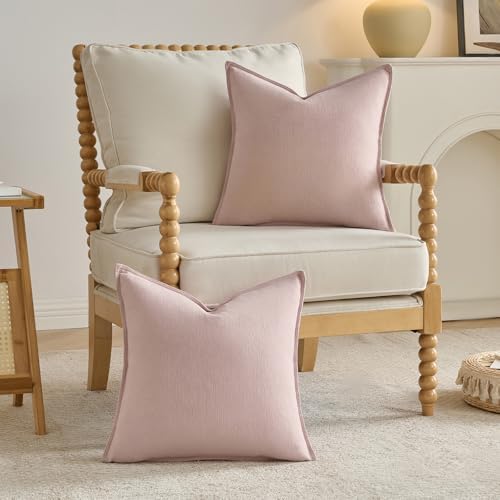 FUTEI Pack of 2 Chenille Throw Pillow Covers 26x26 Inch, Pink - Image 4