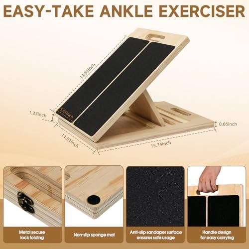 Adjustable Wooden Slant Board for Calf Stretching, 5-Level Incline Board for Ankle Mobility, Leg Stretching & Balance Training, Non-Slip Calf Stretcher for Physical Therapy, Yoga, Fitness & Home Gym - Image 4