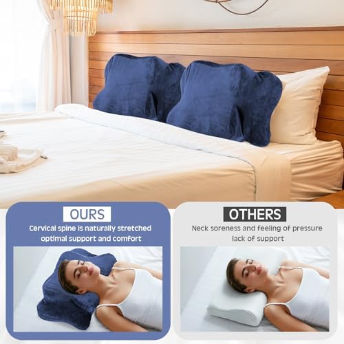 Hahafelt Cervical Neck Pillow Case Plush with Zipper, Navy Blue, Queen Size - Image 3