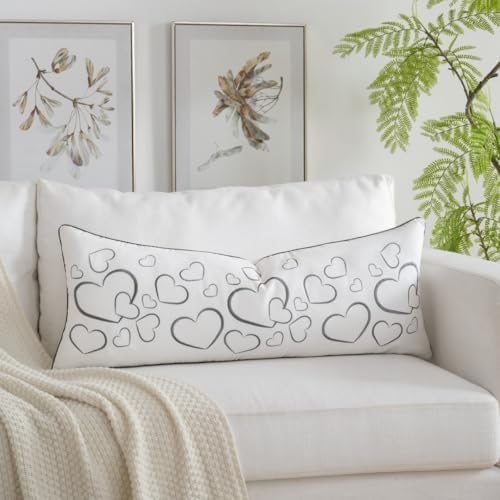 Sanmetex Loving Heart Long Lumbar Pillow Covers 14x36 Inches, Soft Embroidered Modern Decorative Throw Pillow Case for Sleeping Bed Bedroom Living Room and Home Décor Grey - Image 2