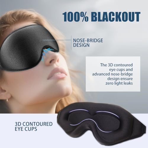 Sleep Mask for Side Sleeper Women Men, 100% Light-Blocking Eye Mask for Deeper Sleep, Zero Eye Pressure, Soft Breathable Adjustable Elastic Strap Perfect for Travel and Insomnia - Image 2
