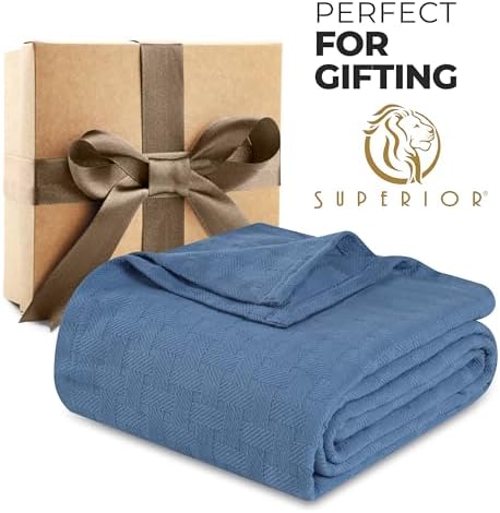 Superior Cotton Blanket Breathable All Season Comfy Bedding, Throw, Denim Blue - Image 3