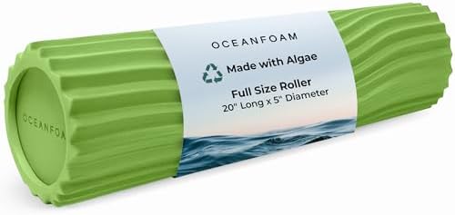 Oceanfoam Tidal Roller - Algae Green - Muscle Massage Foam Roller for Back Pain & Stretching - Firm and Ergonomic Wide Wave Textured - Yoga, Athletics, & Wellness - Full Size, 20" x 5" by Oceanfoam