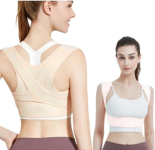 Posture Corrector for Women, Back Brace for Women, Adjustable Lightweight Upper Back Brace, Back Posture Corrector for Neck, Shoulder, Upper & Lower Back Pain Relief, Invisible Under Clothes (Beige, Large) by Ichiha